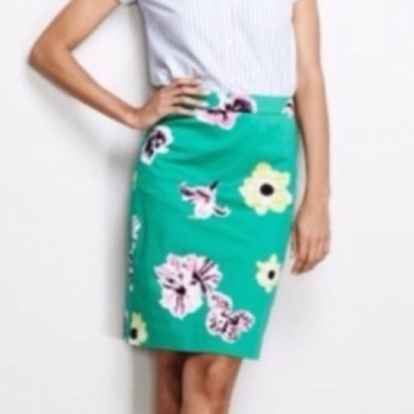 J Crew Womens Pencil Skirt Floral Hawaii Sz 2 Green Pink Yellow Back Zip - Picture 1 of 9